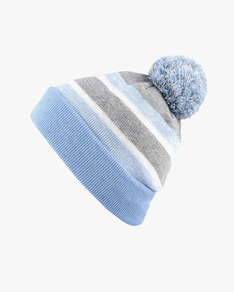 The Hat Depot Kids - Pom Pom Knit Stripe Beanie