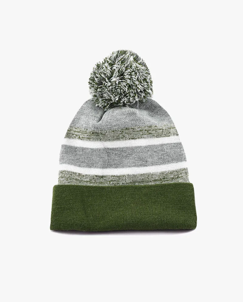 The Hat Depot Kids - Pom Pom Knit Stripe Beanie