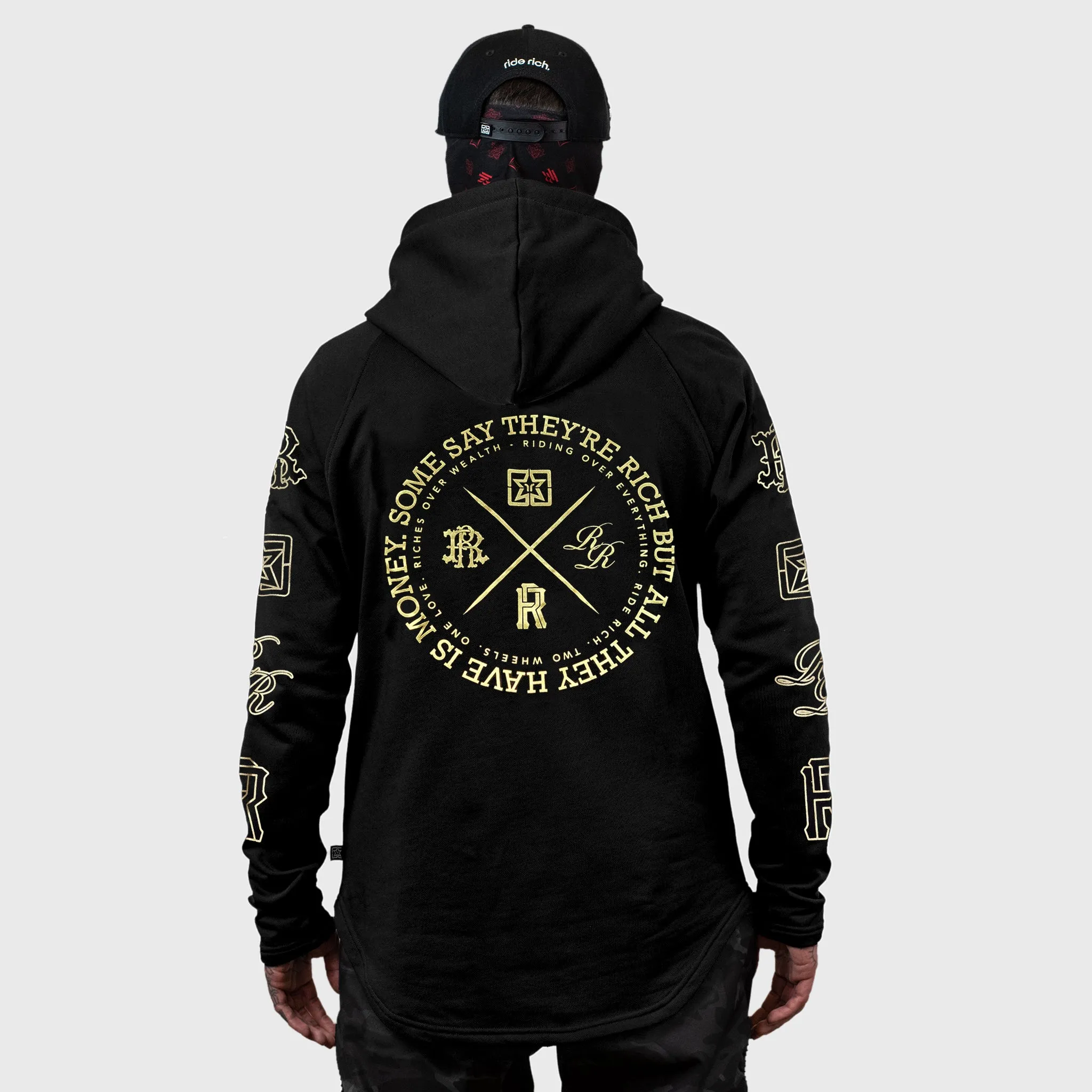 The Motto Scoop Pullover Hoodie (Gold on Black}