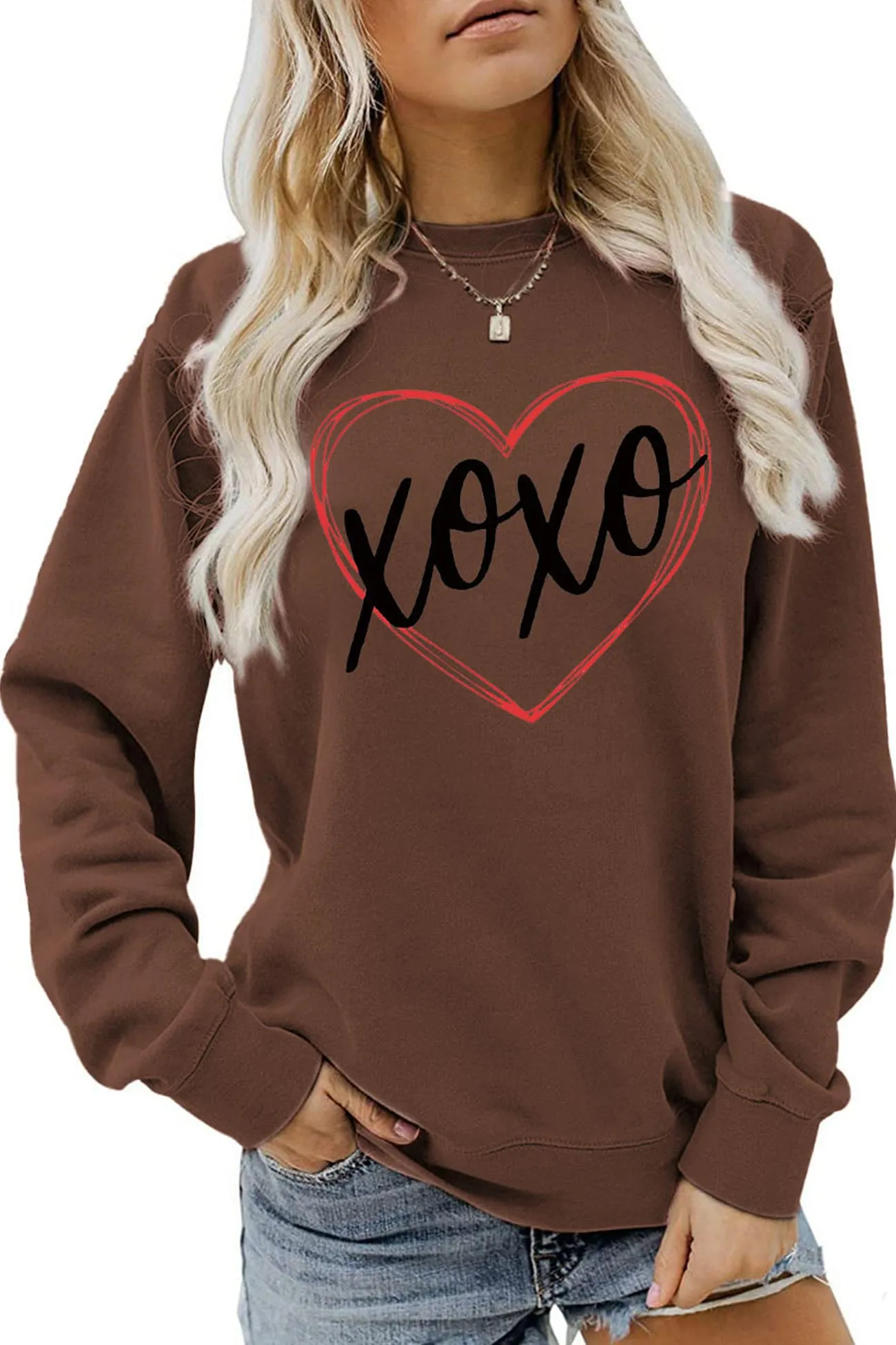 Thin Line Heart Letter Graphic Sweatshirt