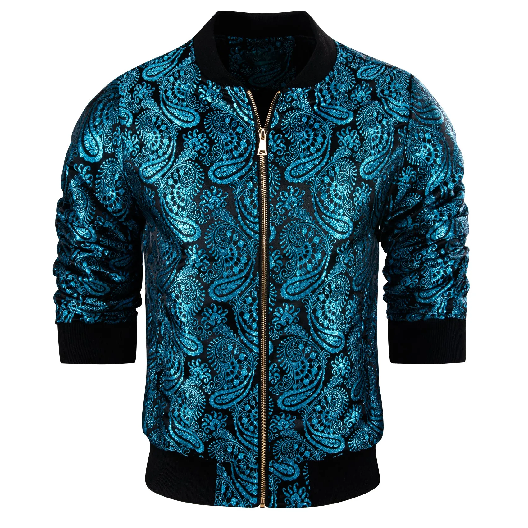 Ties2you Zipper Jacket Teal Blue Paisley Thin Jacket for Mens