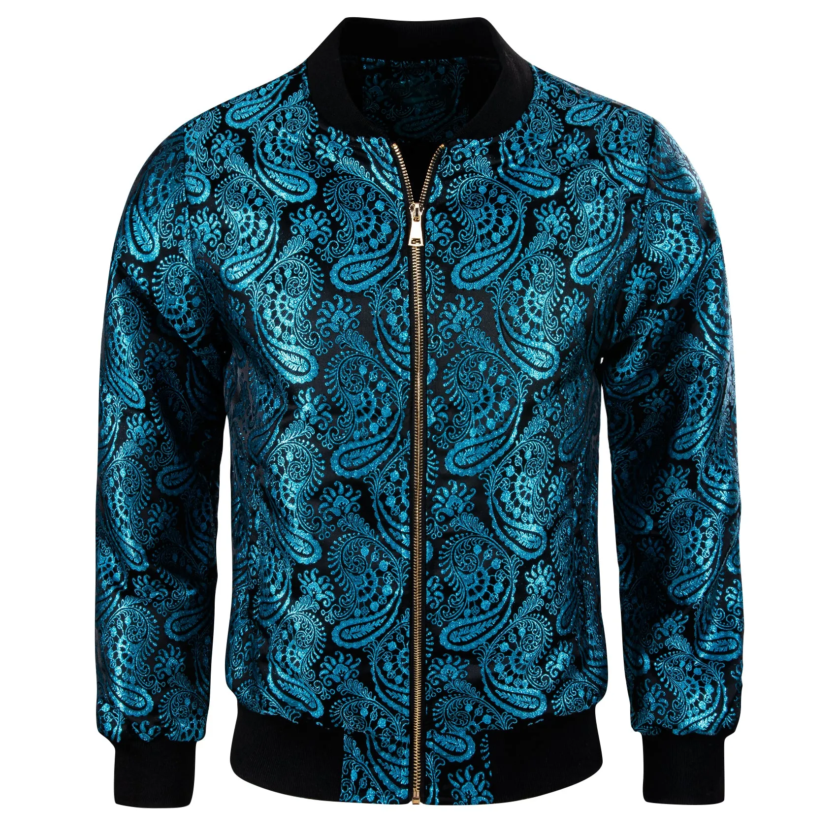 Ties2you Zipper Jacket Teal Blue Paisley Thin Jacket for Mens