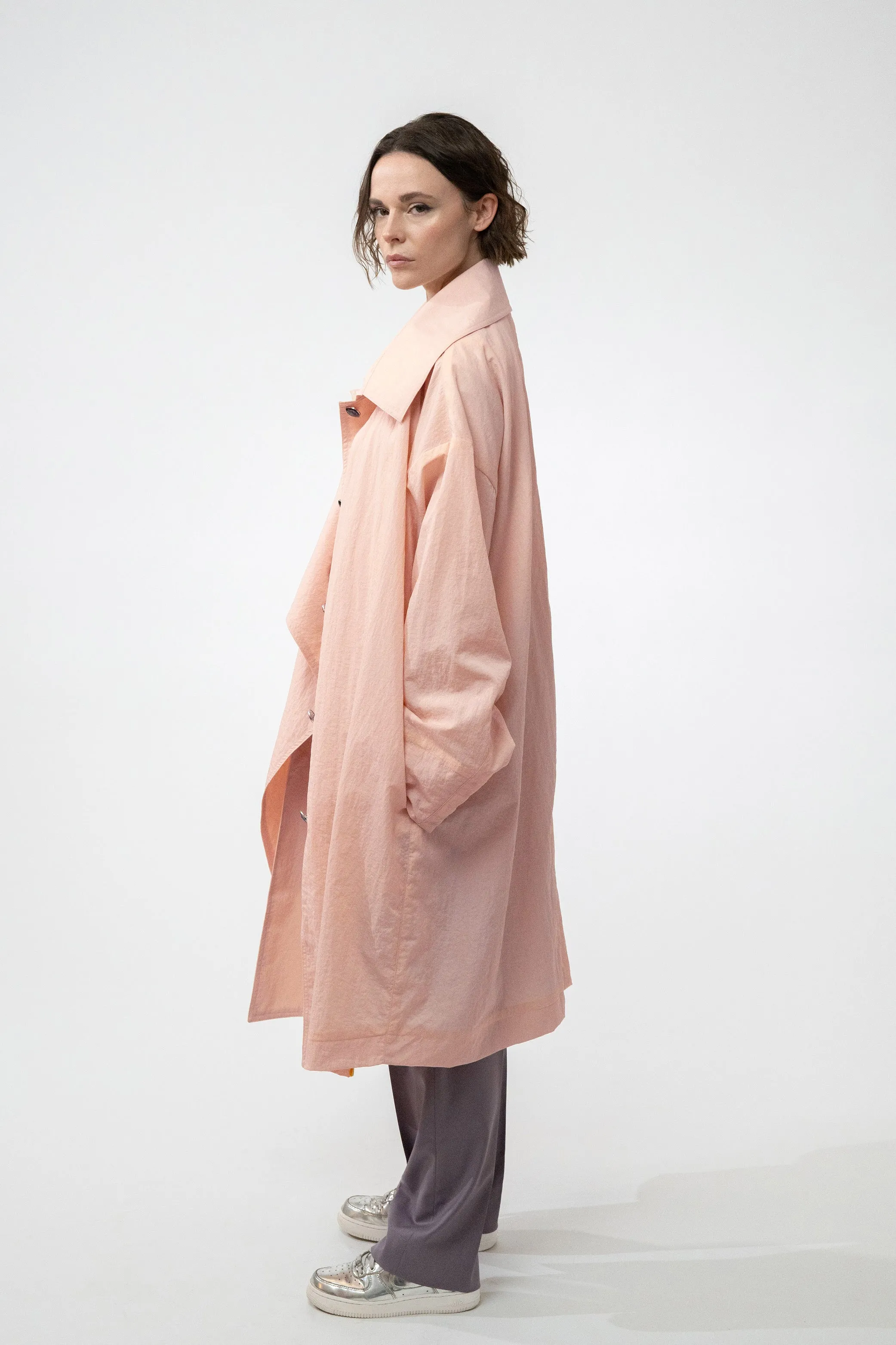 TOLTEC pastel pink - nylon unisex oversize raincoat