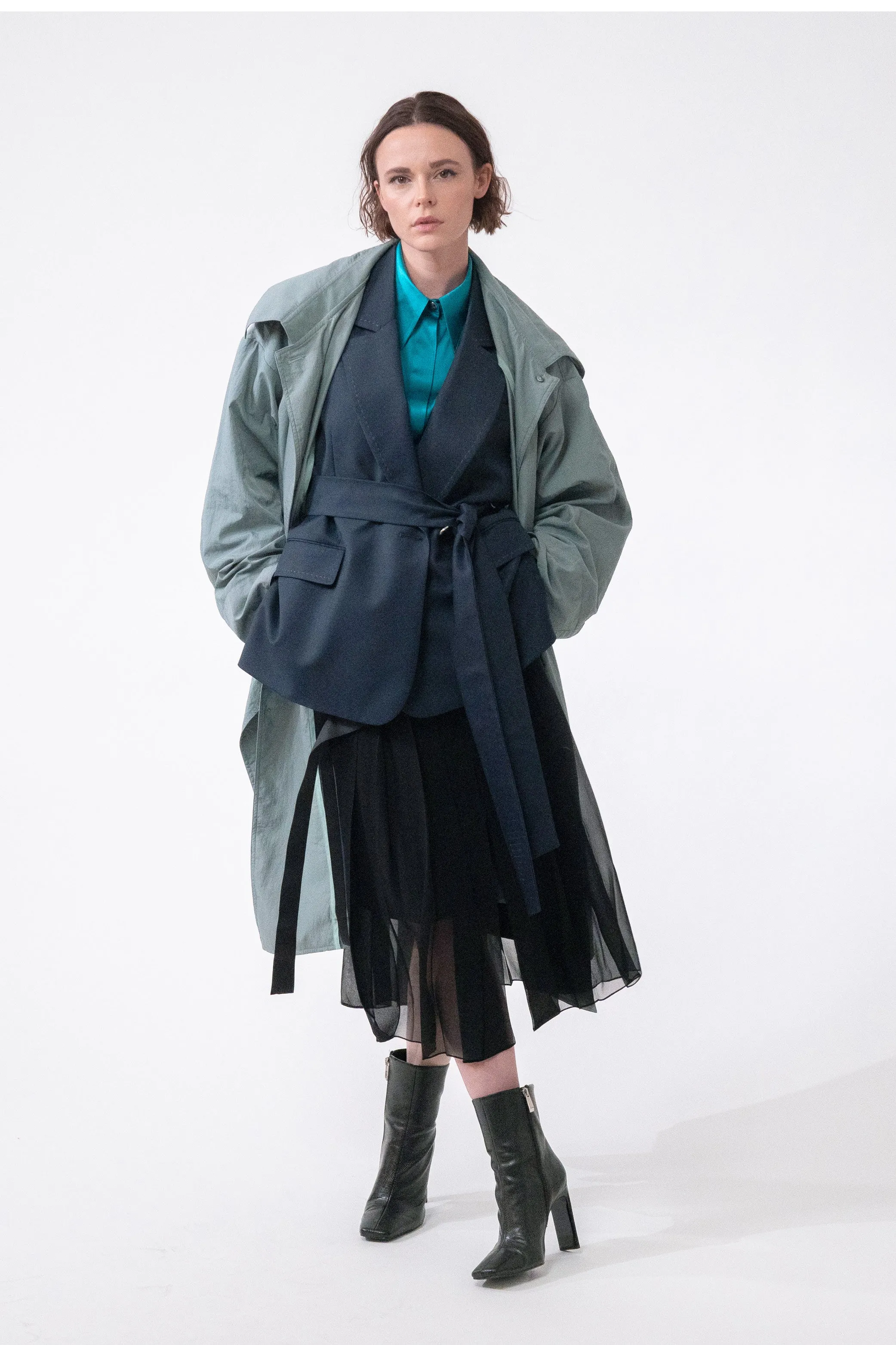 TOLTEC sky green - unisex oversize nylon raincoat