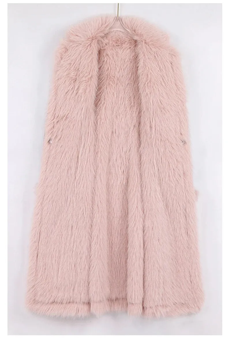 Two-Tone PU Faux Fur Parka Coat