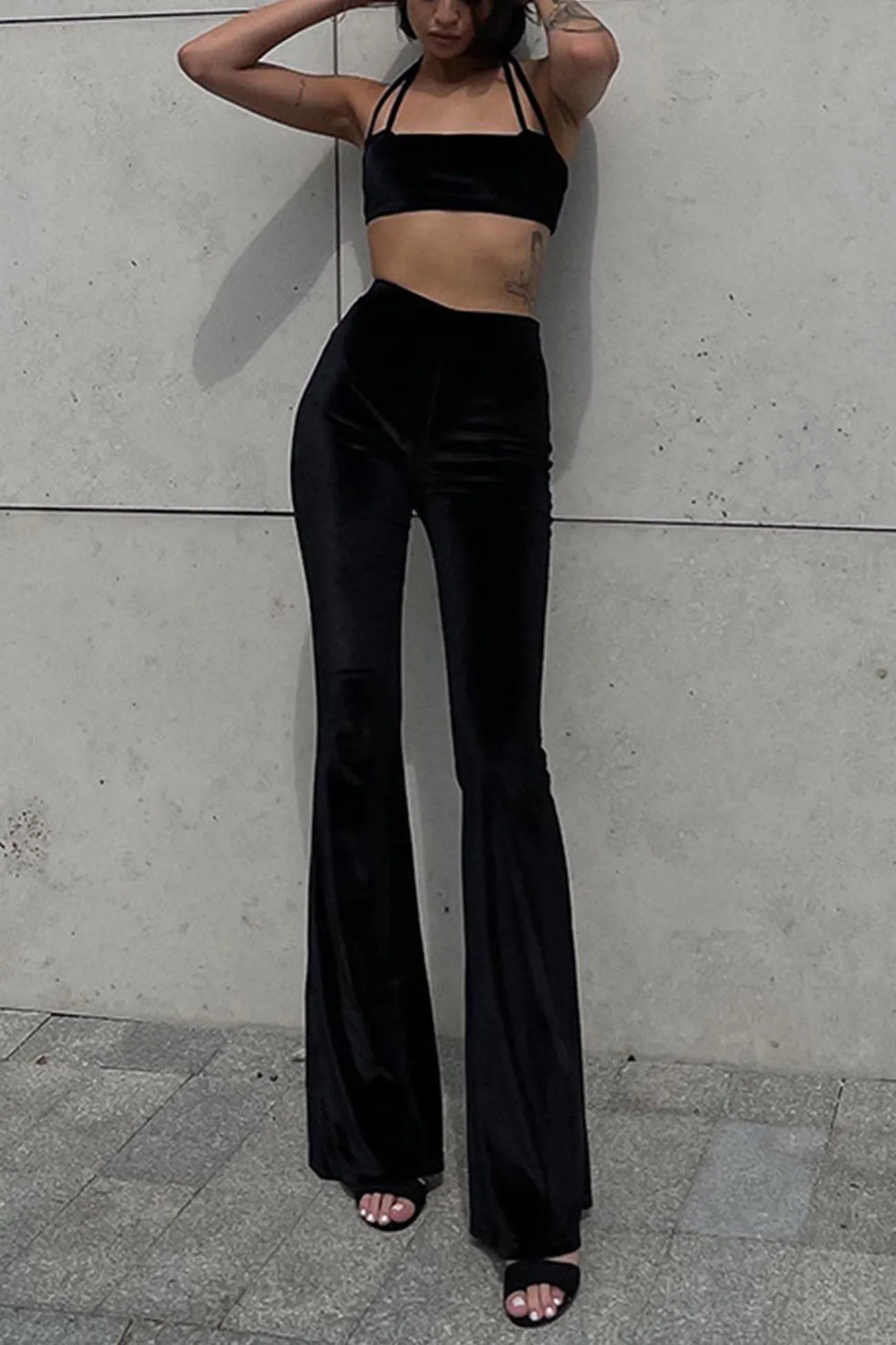 Velvet Tie-back Vest Hoodie Three-piece Pants Suits