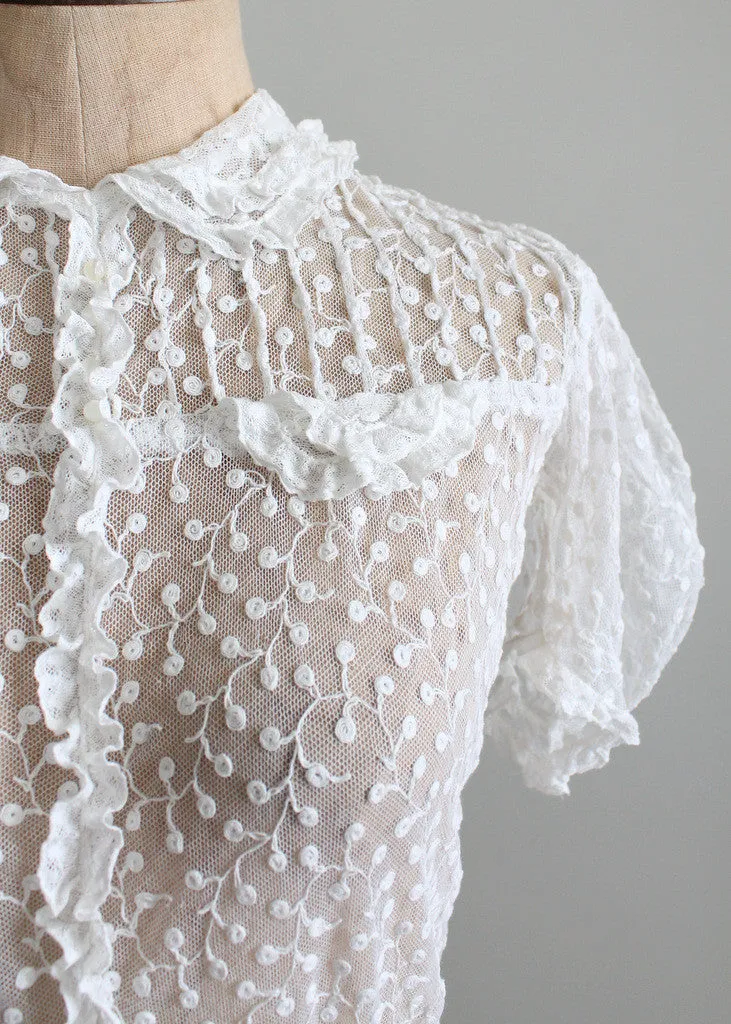 Vintage 1930s White Lace Sweetheart Blouse