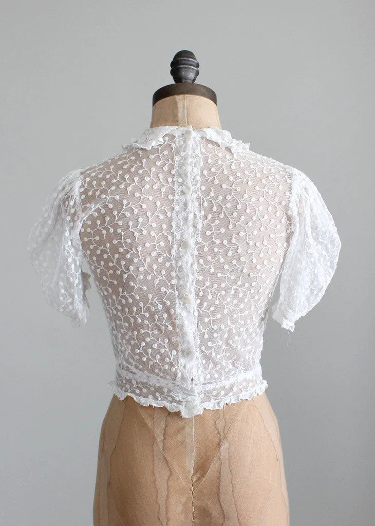 Vintage 1930s White Lace Sweetheart Blouse