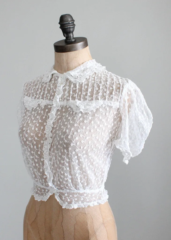 Vintage 1930s White Lace Sweetheart Blouse