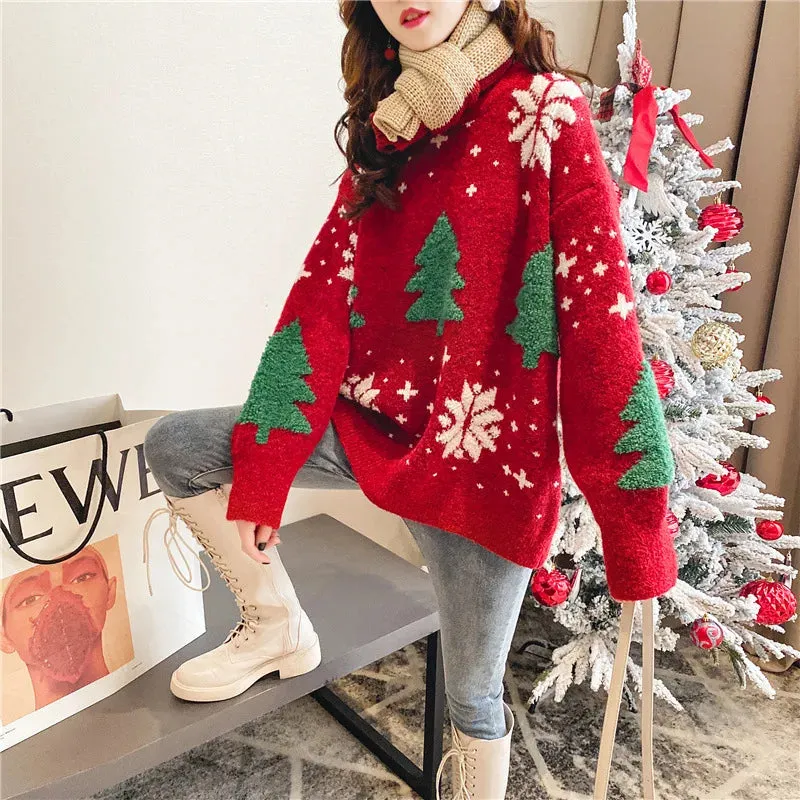 Wenkouban-Christmas Thanksgiving outfits_Korean Version Sweet Embroidery Versatile Long Sleeves Pullover Christmas Sweater