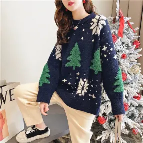 Wenkouban-Christmas Thanksgiving outfits_Korean Version Sweet Embroidery Versatile Long Sleeves Pullover Christmas Sweater