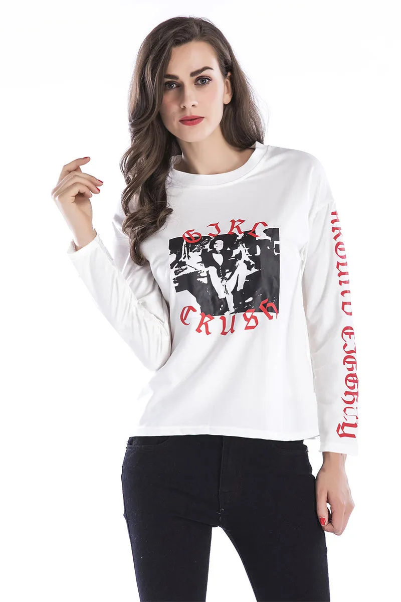 White Pullover Printed Sweatshirt