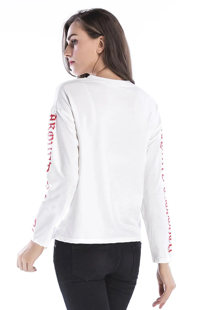 White Pullover Printed Sweatshirt