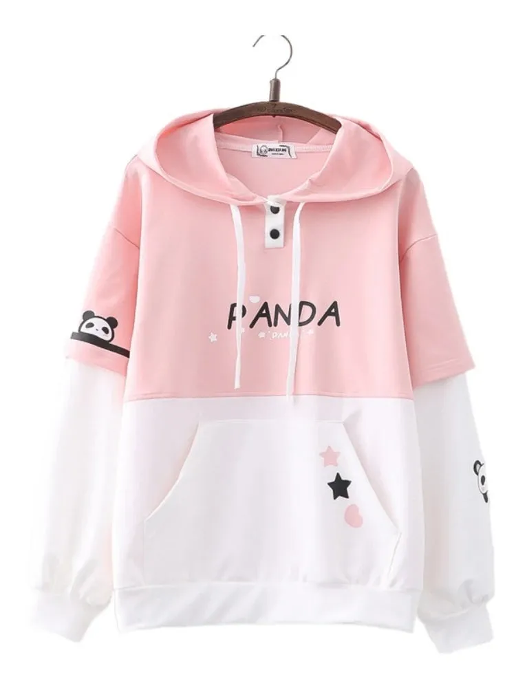 Women cotton Hoodies Spring Long Sleeve Drawstring letter print Hooded Sweatshirt Female Harajuku Cute Pullover Tops