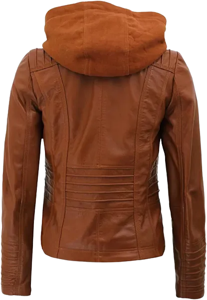 Womens Chaya Genuine Brown Leather Hooded Bomber Jacket