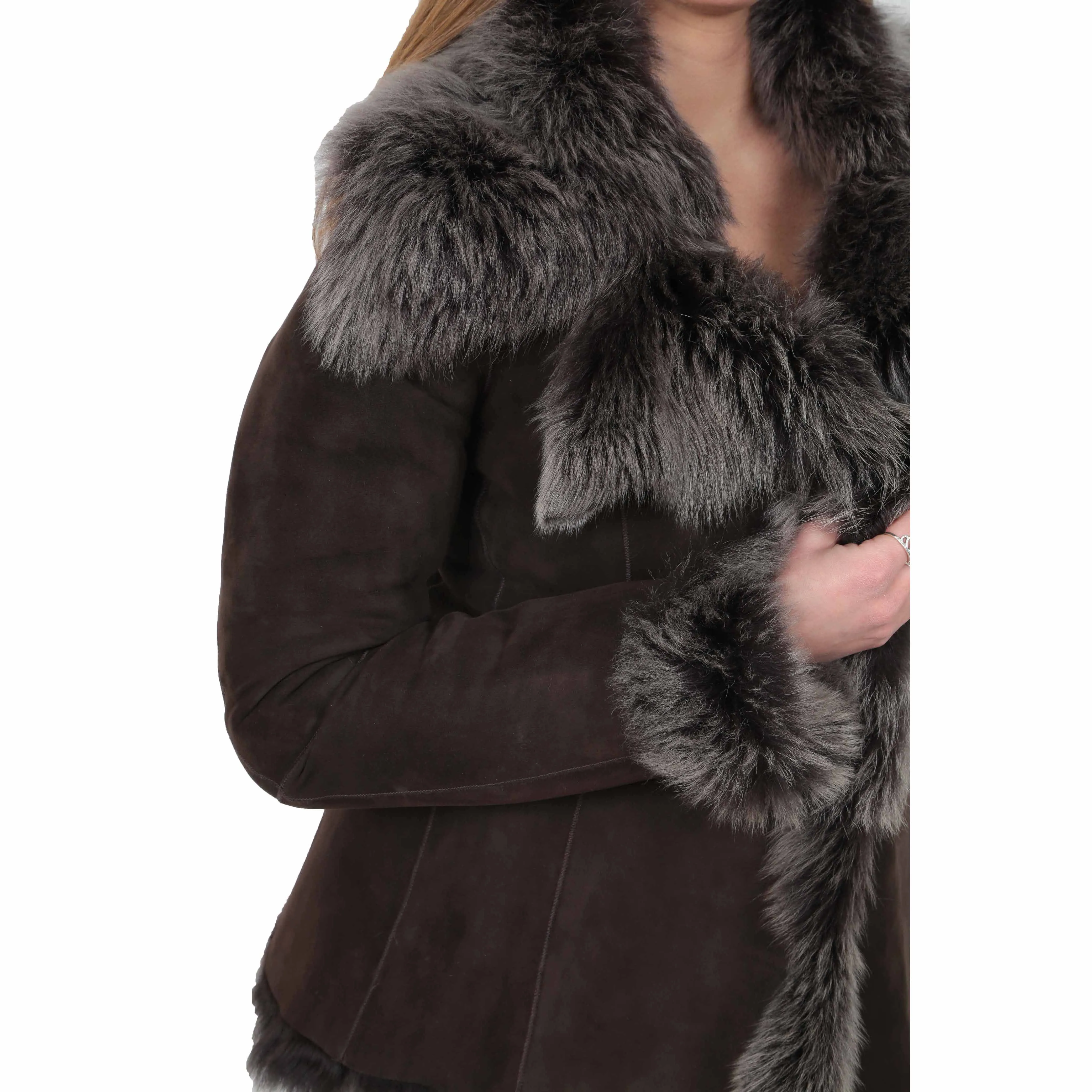 Womens Fitted Genuine Toscana Real Sheepskin Coat Pearl Brown