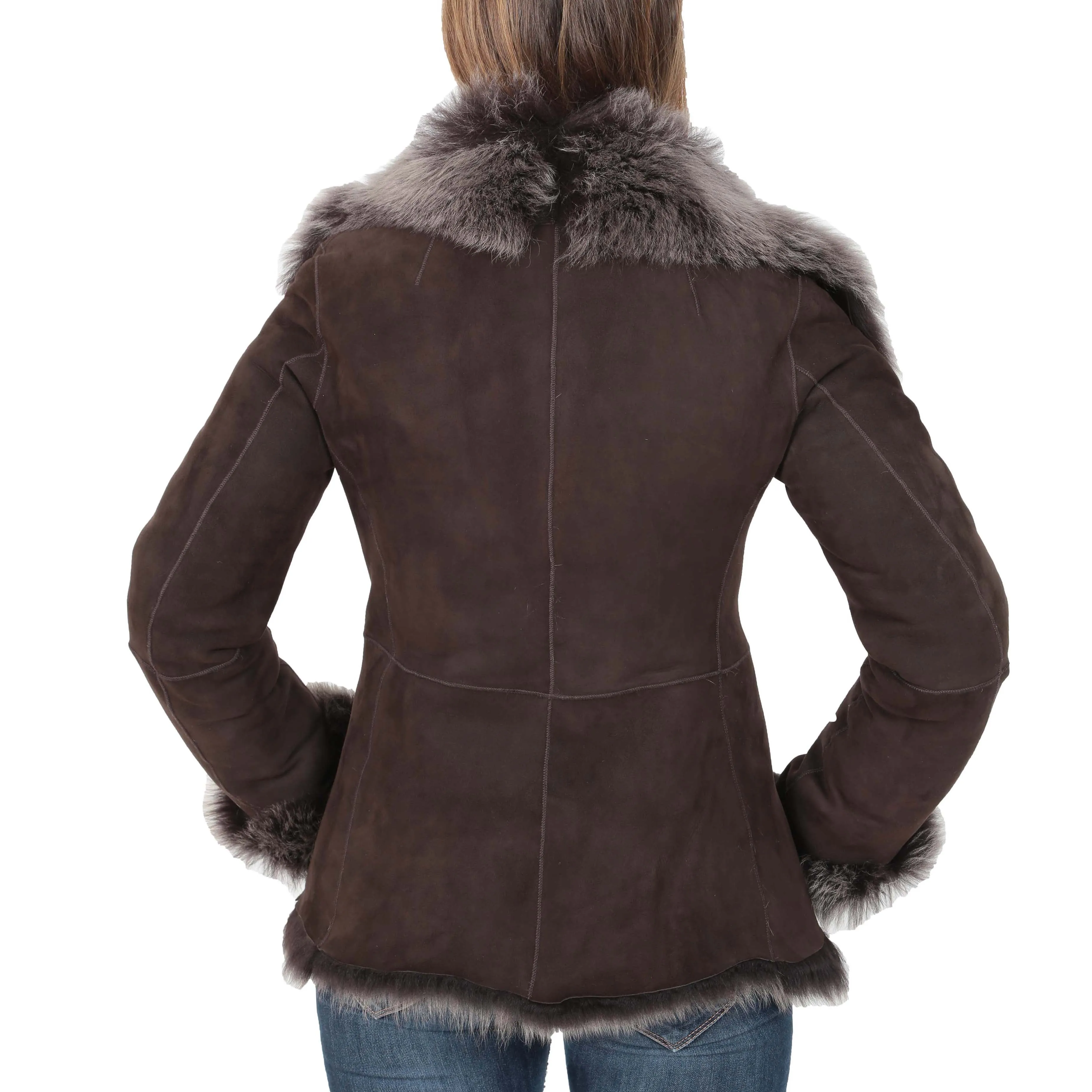 Womens Fitted Genuine Toscana Real Sheepskin Coat Pearl Brown