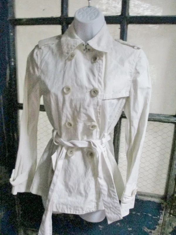 Womens Ladies BANANA REPUBLIC Cotton TRENCH COAT Jacket XS WHITE Petite