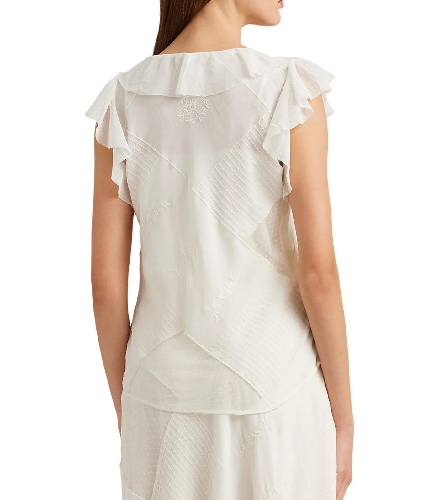 Women's Patchwork Tulle And Gauze Blouse Mascarpone Cream