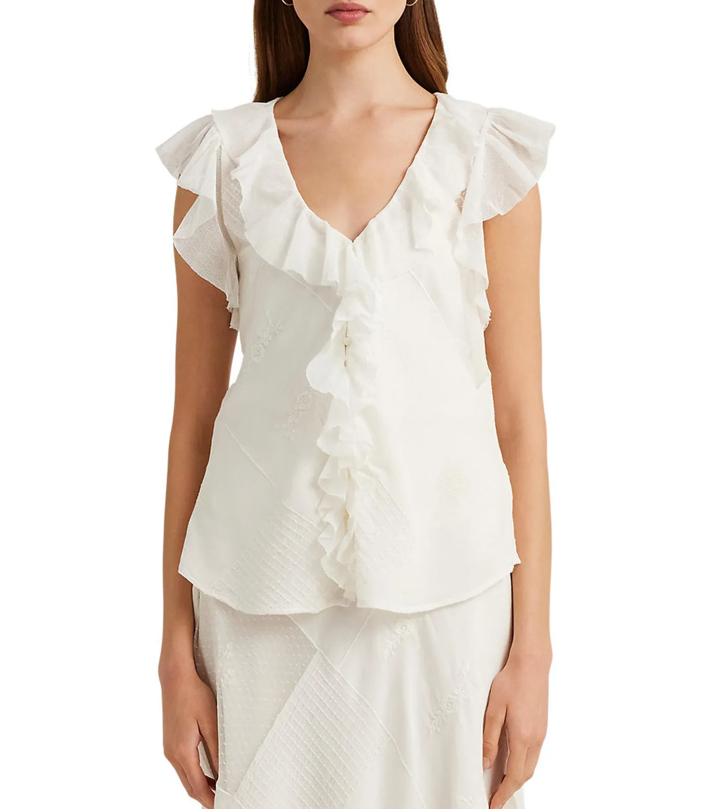 Women's Patchwork Tulle And Gauze Blouse Mascarpone Cream