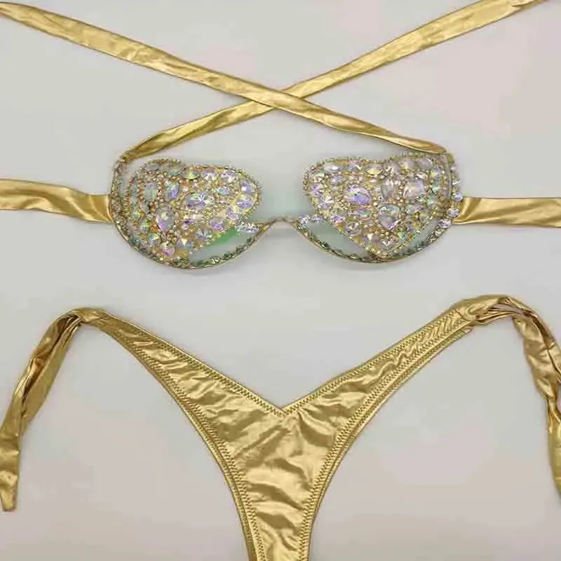 Women's Swimwear  Vacation Sexy Women Bikini Set Diamond Bling Stones Bathing Suit Rhinestone Beachwear Biquini