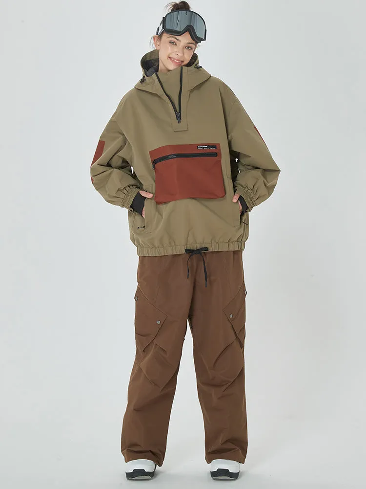 Women's Winter Bomber Baggy Snow Jacket with Swag Cargo Pockets Snowboard Pants