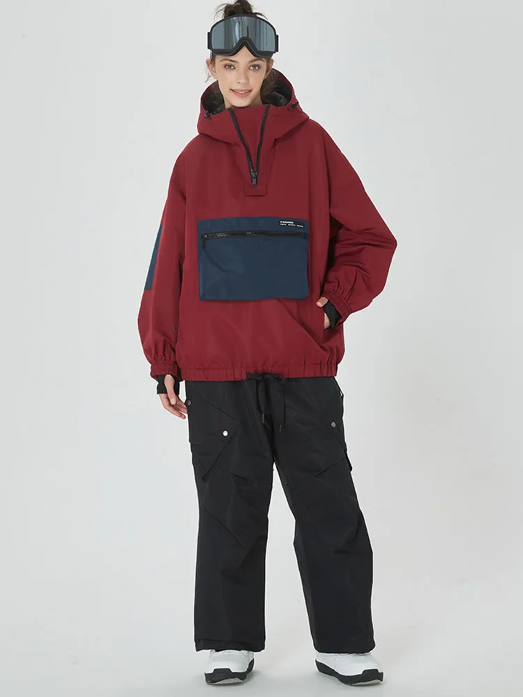 Women's Winter Bomber Baggy Snow Jacket with Swag Cargo Pockets Snowboard Pants