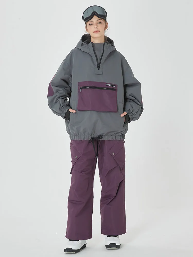 Women's Winter Bomber Baggy Snow Jacket with Swag Cargo Pockets Snowboard Pants