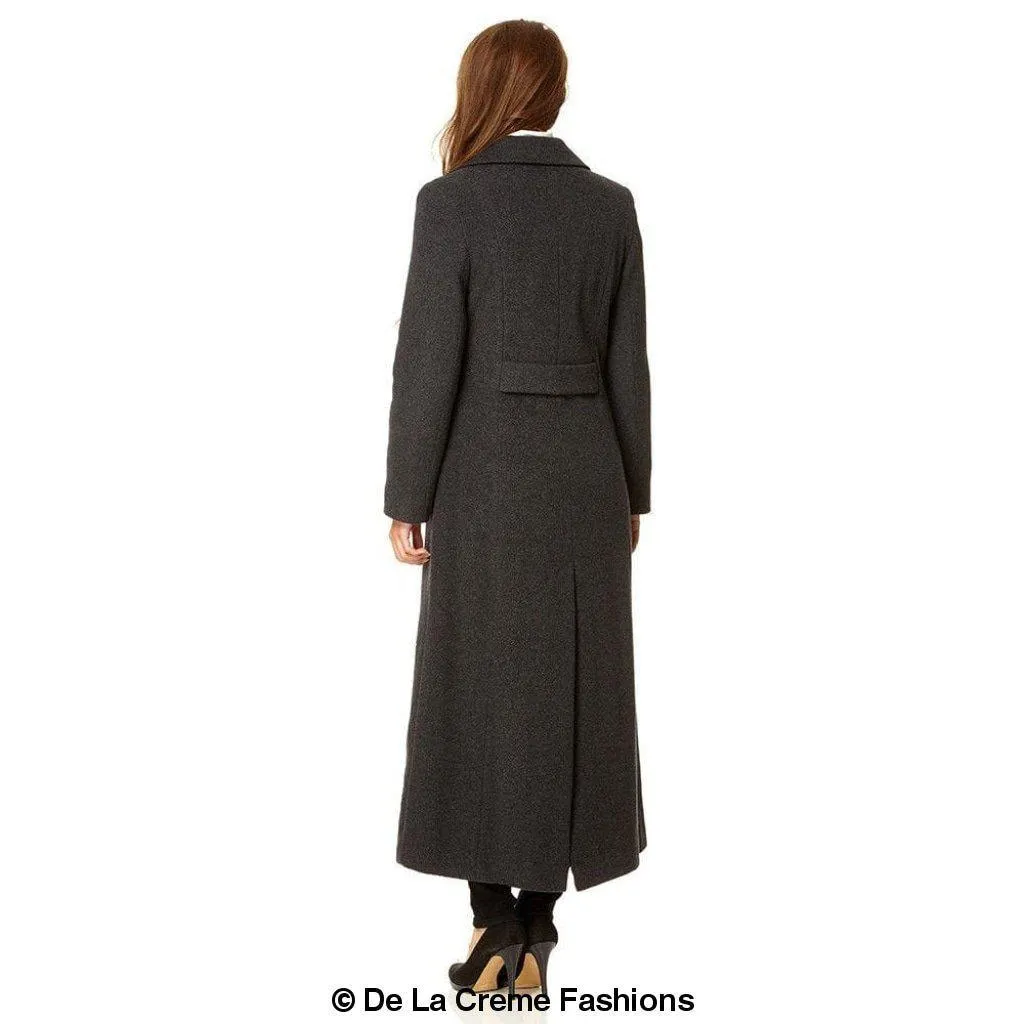 Wool Blend Double Breasted Long Coat