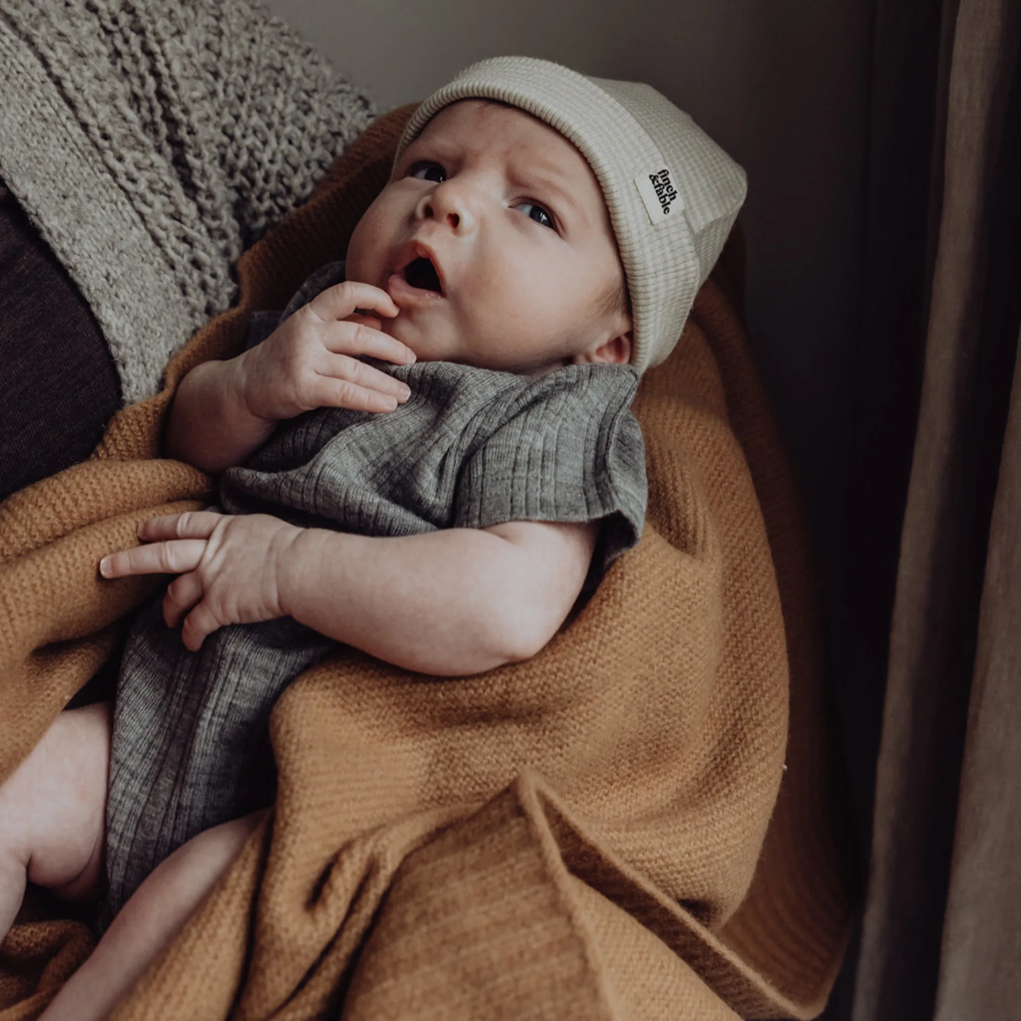 Wool Rib Baby Hat - Oat Stripe