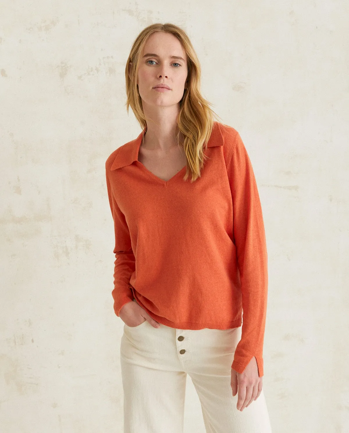 Yerse Polo Neck Sweater in Reddish Orange