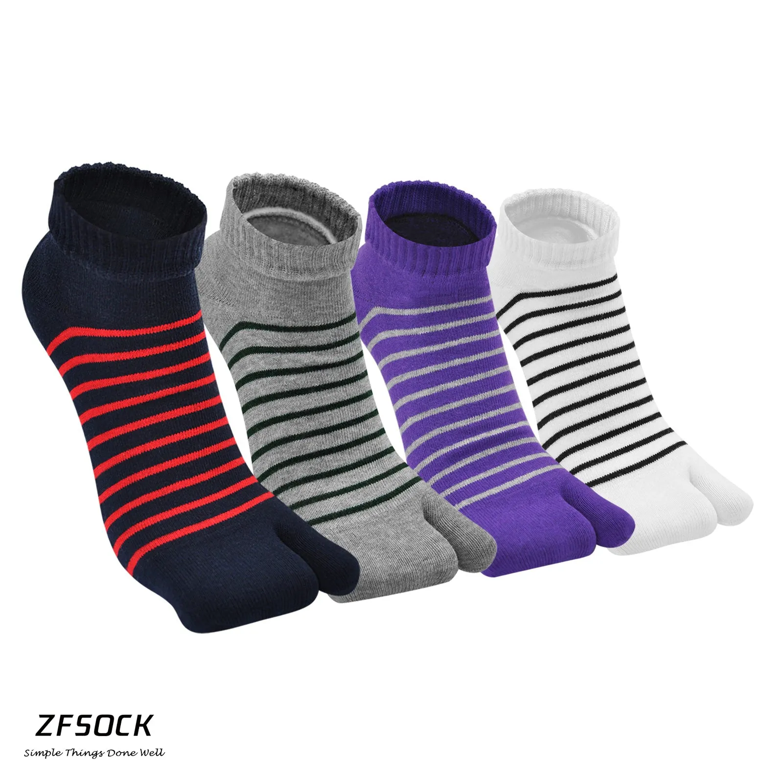 Zfsock's Cotton Striped Ankle Socks, 4 Pairs